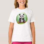 Cute Cartoon Panda on Bamboo Patch T-shirt (Voorkant)