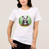 Cute Cartoon Panda on Bamboo Patch Tri-Blend Shirt (Voorkant)