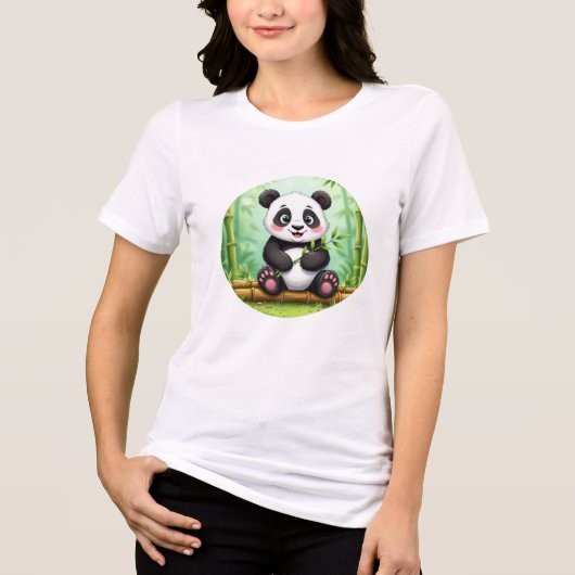 Cute Cartoon Panda on Bamboo Patch Tri-Blend Shirt (Voorkant)