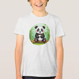 Cute Cartoon Panda on Bamboo Patch Tri-Blend Shirt