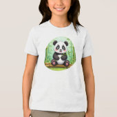 Cute Cartoon Panda on Bamboo Patch Tri-Blend Shirt (Voorkant)