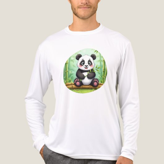 Cute Cartoon Panda on Bamboo Patch Tri-Blend Shirt (Voorkant volledig)