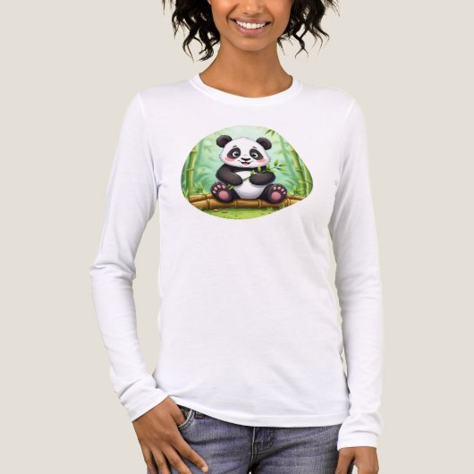 Cute Cartoon Panda on Bamboo Patch Tri-Blend Shirt (Voorkant volledig)