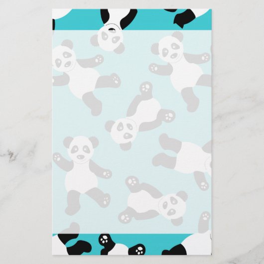 Cute Cartoon Panda Print - Blauw Briefpapier (Voorkant)