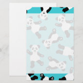 Cute Cartoon Panda Print - Blauw Briefpapier (Voorkant / Achterkant)