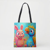 Cute Cartoon Parrot Bunny Art Tote Bag (Voorkant)