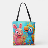Cute Cartoon Parrot Bunny Art Tote Bag (Achterkant)