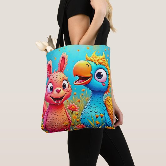 Cute Cartoon Parrot Bunny Art Tote Bag (Dichtbij)