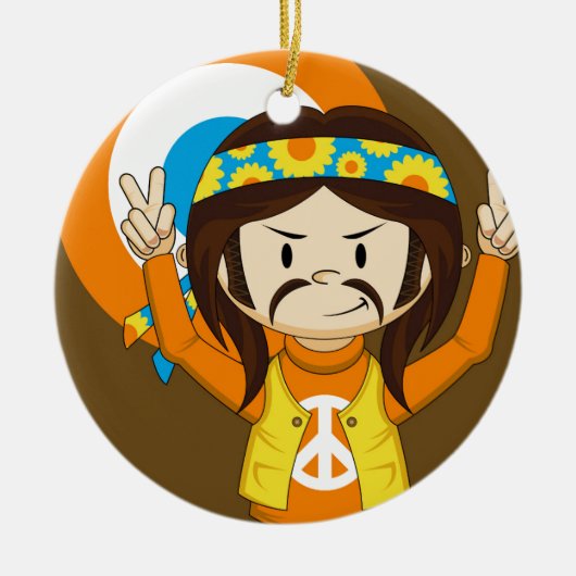 Cute Cartoon Peace Hippie Keramisch Ornament (Voorkant)