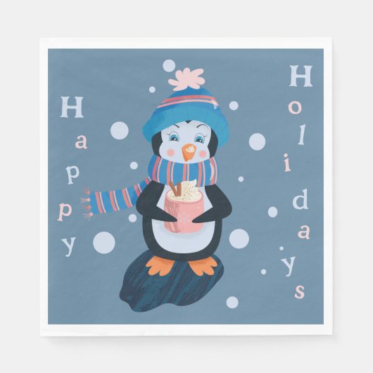 Cute Cartoon Penguin Blue Holidays Paper Napkin Servet (Voorkant)