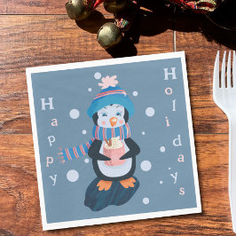 Cute Cartoon Penguin Blue Holidays Paper Napkin Servet