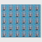 Cute Cartoon Penguin Blue Holidays Wrapping Paper Cadeaupapier (Vlak)