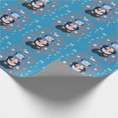 Cute Cartoon Penguin Blue Holidays Wrapping Paper Cadeaupapier (Hoek)