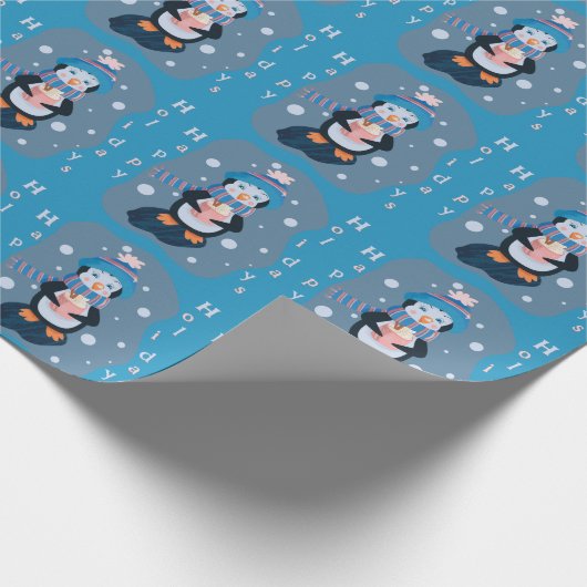 Cute Cartoon Penguin Blue Holidays Wrapping Paper Cadeaupapier (Hoek)