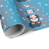 Cute Cartoon Penguin Blue Holidays Wrapping Paper Cadeaupapier (Rol Hoek)