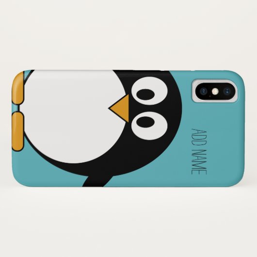 Cute Cartoon Penguin Custom Name Blue Case-Mate iPhone Case (Achterkant (horizontaal))