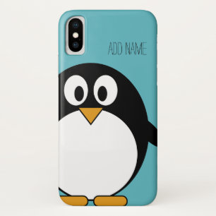 Cute Cartoon Penguin Custom Name Blue Case-Mate iPhone Case