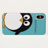 Cute Cartoon Penguin Custom Name Blue Case-Mate iPhone Case (Achterkant (horizontaal))