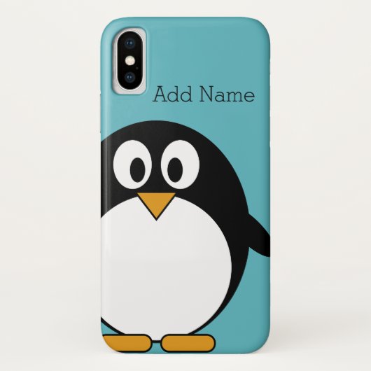 Cute Cartoon Penguin Custom Name Blue Case-Mate iPhone Case (Achterkant)