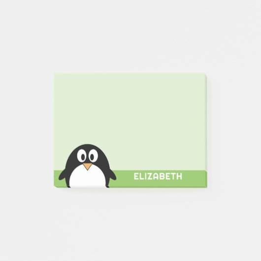 Cute Cartoon Penguin - Custom Name Green Post-it® Notes (Voorkant)