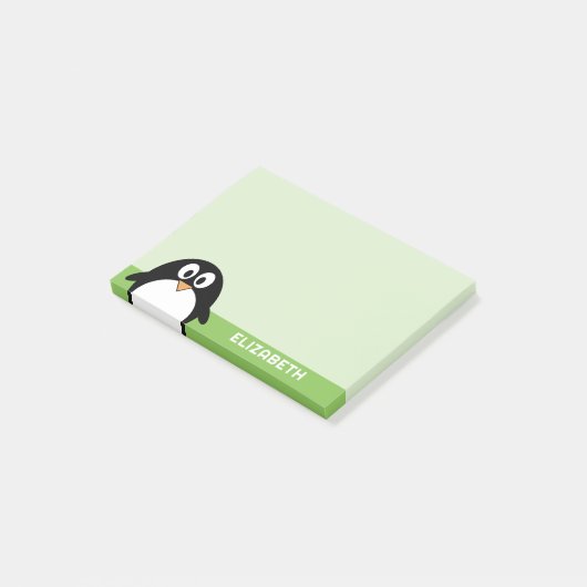 Cute Cartoon Penguin - Custom Name Green Post-it® Notes (Schuin)
