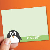 Cute Cartoon Penguin - Custom Name Green Post-it® Notes