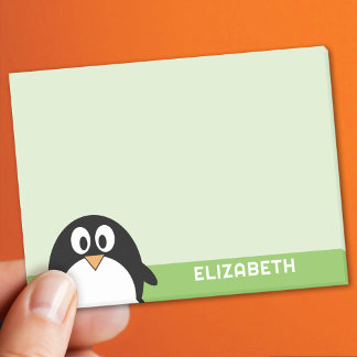 Cute Cartoon Penguin - Custom Name Green Post-it® Notes
