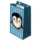 Cute Cartoon Penguin Design Blue Stripes Pattern Klein Cadeauzakje (Voorkant Gekanteld)