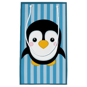 Cute Cartoon Penguin Design Blue Stripes Pattern Klein Cadeauzakje