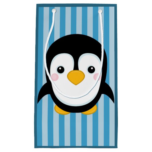 Cute Cartoon Penguin Design Blue Stripes Pattern Klein Cadeauzakje (Voorkant)