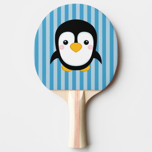 Cute Cartoon Penguin Design Blue Stripes Pattern Tafeltennisbatje (Voorkant)