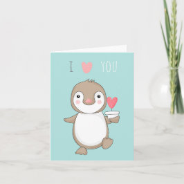 Cute Cartoon Penguin I Love You Turquoise Card Kaart