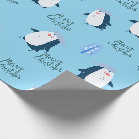Cute Cartoon Penguin Merry Christmas  Cadeaupapier (Hoek)