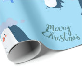 Cute Cartoon Penguin Merry Christmas Cadeaupapier (Rol Hoek)