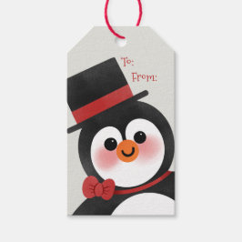 Cute Cartoon Penguin Merry Kerstfeestdag Cadeaulabel