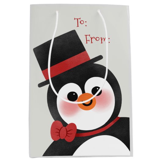 Cute Cartoon Penguin Merry Kerstfeestdag Medium Cadeauzakje (Voorkant)