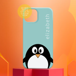 Cute Cartoon Penguin Pastel Blauwgroen Blue Modern iPhone 16 Hoesje