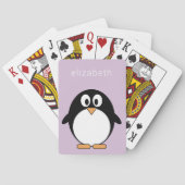 Cute Cartoon Penguin Pastel Paars Modern Name Pokerkaarten (Achterkant)