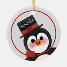 Cute Cartoon Penguin Persoonlijke foto Keramisch Ornament