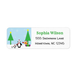 Cute Cartoon Penguin Reindeer Fun Winter Etiket