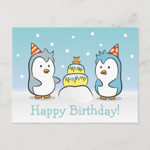 Cute Cartoon - Penguins Birthday Celebration Uitnodiging Briefkaart