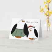 Cute Cartoon Penguins Kaart (Gele Bloem)
