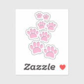 Cute Cartoon Pet Paw Trail Pink Sticker (Vel)