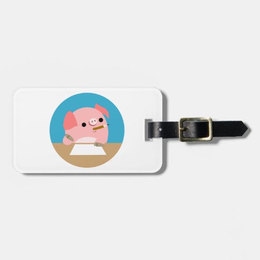 Cute Cartoon Pig. Bagagelabel "Schrijverblok" (Voorkant horizontaal)