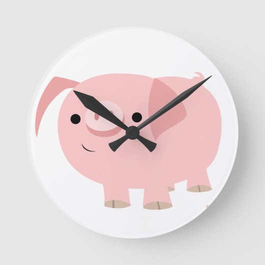 Cute Cartoon Pig Clock Ronde Klok (Voorkant)