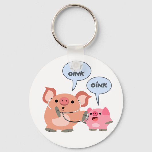 Cute Cartoon Pig Doctor en Patiënt Sleutelhanger (Voorkant)