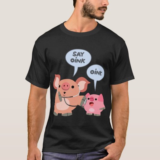 Cute Cartoon Pig Doctor en Patiënt T-shirt (Voorkant)