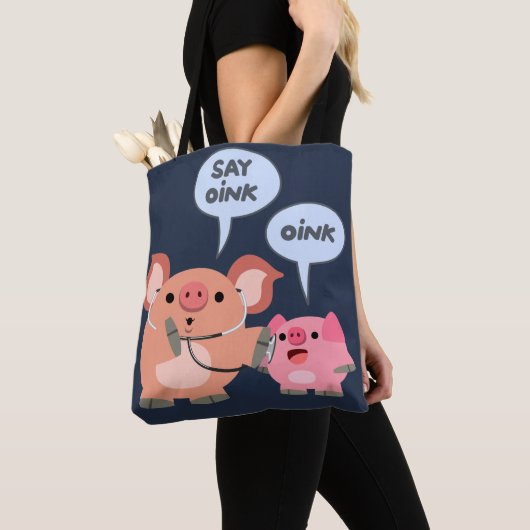 Cute Cartoon Pig Doctor en Patiënt Tote Bag (Dichtbij)
