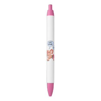Cute Cartoon Pig Doctor en Patiënt Zwarte Inkt Pen