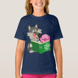 Cute Cartoon pig en Wolf die kinderen T-shirt lees
